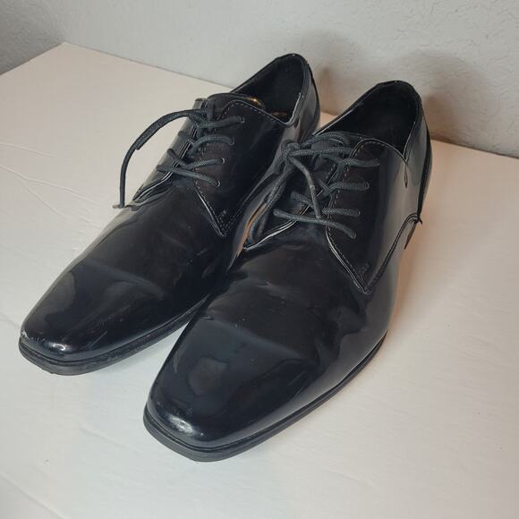 Calvin Klein Brodie Black Patent Mens Size 8.5 Oxfords Lace Leather Dress Shoes - Picture 2 of 16